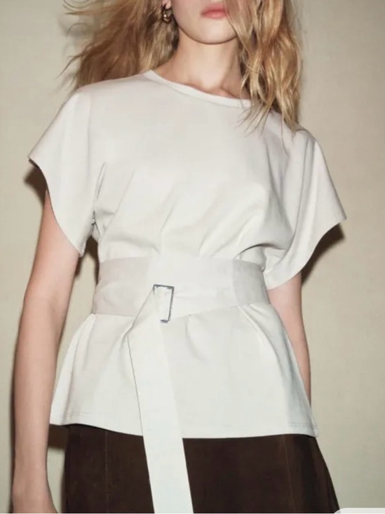 Zara Tops - New Zara  Cream Belted Peplum Top